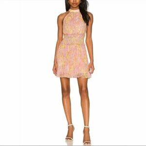 Rococo Sand Pleated Mini Dress Halter Neck Size M Floral Pastel